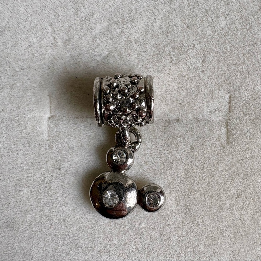 Silver Dangle Bead Charm Mouse w/ Rhinestones for Bracelet Necklace Jewelry - Picture 3 of 9